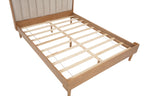 Queen Size Wood Bed with Piano Key Style Upholstered Headboard , Wood Bed with Strengthened Bed Frame,WHEAT