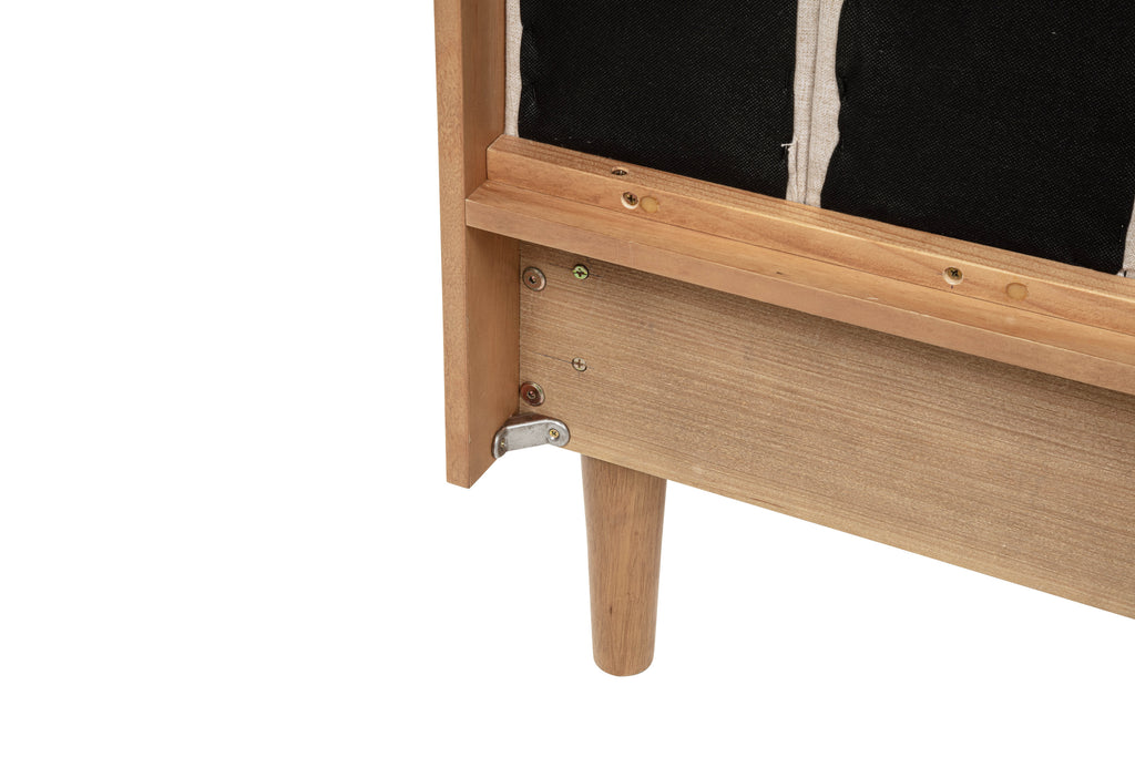 Queen Size Wood Bed with Piano Key Style Upholstered Headboard , Wood Bed with Strengthened Bed Frame,WHEAT