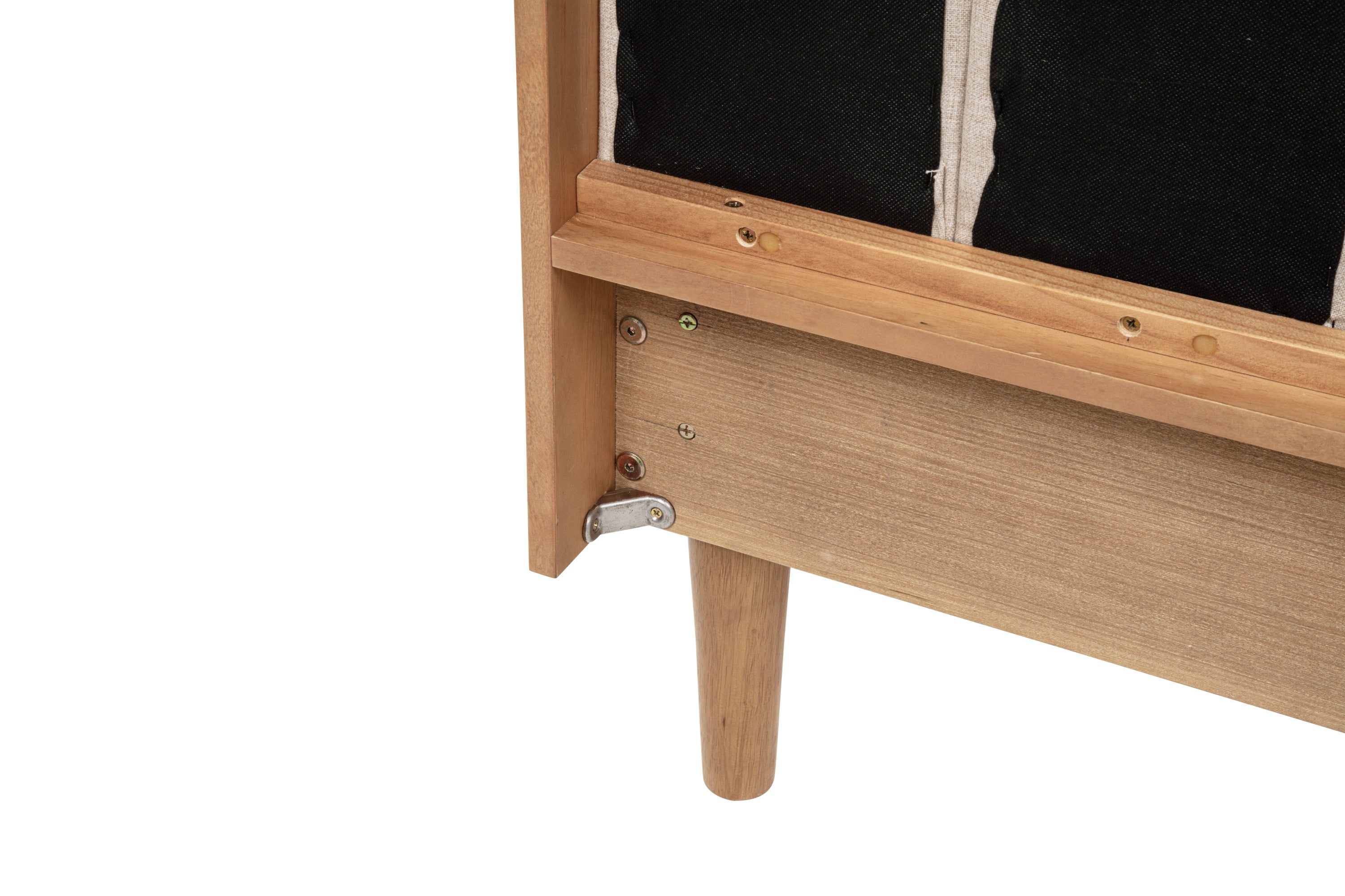 Queen Size Wood Bed with Piano Key Style Upholstered Headboard , Wood Bed with Strengthened Bed Frame,WHEAT