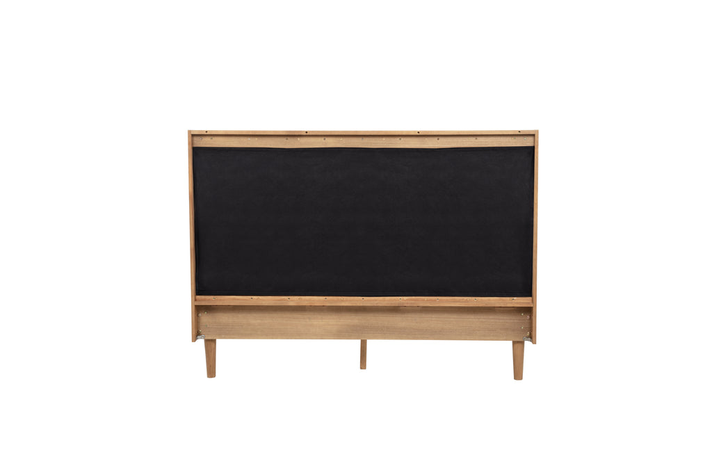 Queen Size Wood Bed with Piano Key Style Upholstered Headboard , Wood Bed with Strengthened Bed Frame,WHEAT