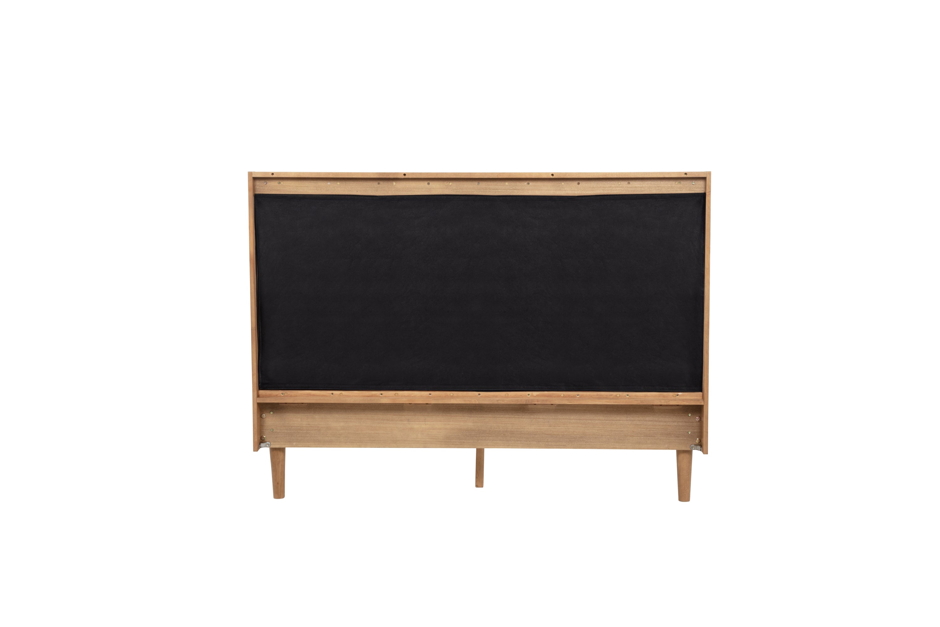 Queen Size Wood Bed with Piano Key Style Upholstered Headboard , Wood Bed with Strengthened Bed Frame,WHEAT