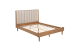 Queen Size Wood Bed with Piano Key Style Upholstered Headboard , Wood Bed with Strengthened Bed Frame,WHEAT