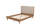 Queen Size Wood Bed with Piano Key Style Upholstered Headboard , Wood Bed with Strengthened Bed Frame,WHEAT