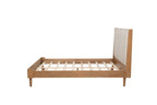 Queen Size Wood Bed with Piano Key Style Upholstered Headboard , Wood Bed with Strengthened Bed Frame,WHEAT