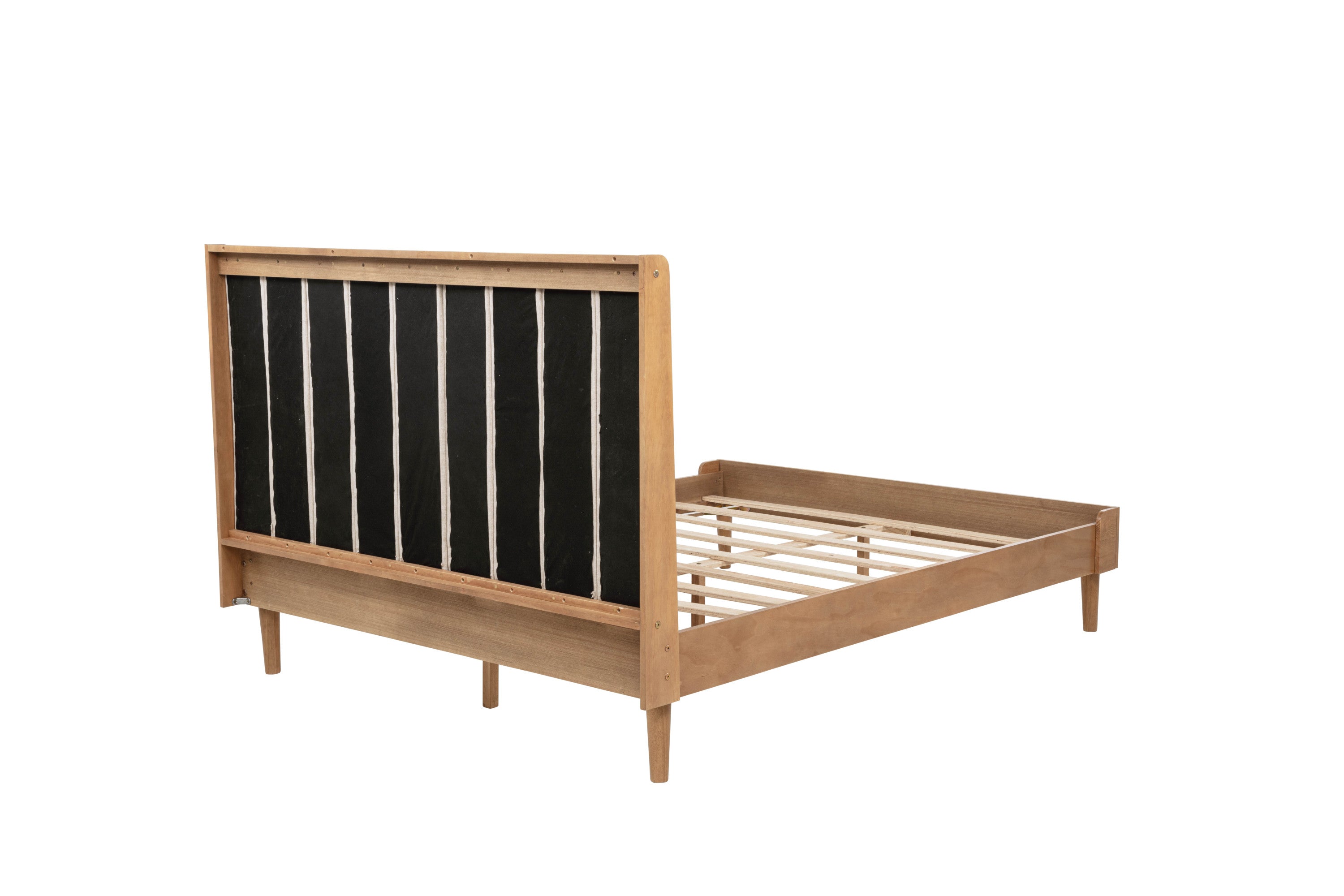 Queen Size Wood Bed with Piano Key Style Upholstered Headboard , Wood Bed with Strengthened Bed Frame,WHEAT