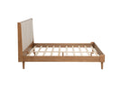Queen Size Wood Bed with Piano Key Style Upholstered Headboard , Wood Bed with Strengthened Bed Frame,WHEAT