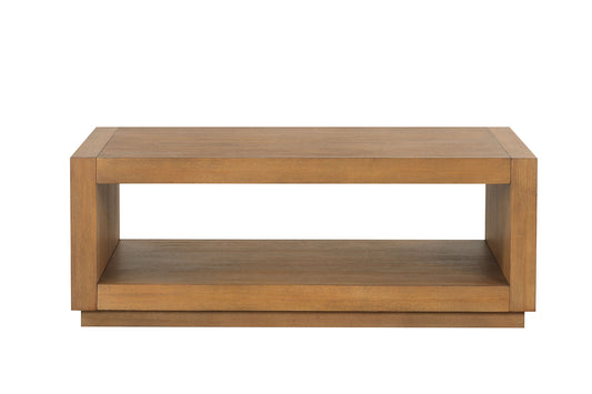 Rectangle coffee Table Plinth Base Open Bottom shelf Contemporary Medium Oak Finish Primary Living Room Coffee Table