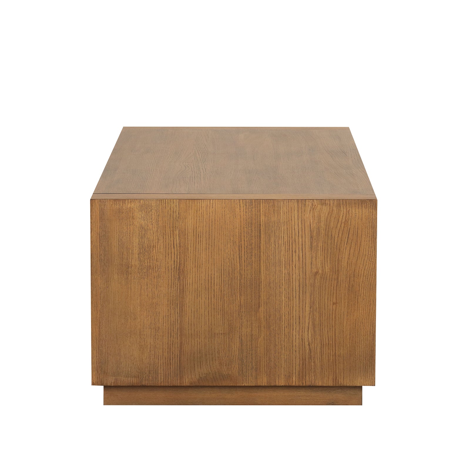 Rectangle coffee Table Plinth Base Open Bottom shelf Contemporary Medium Oak Finish Primary Living Room Coffee Table