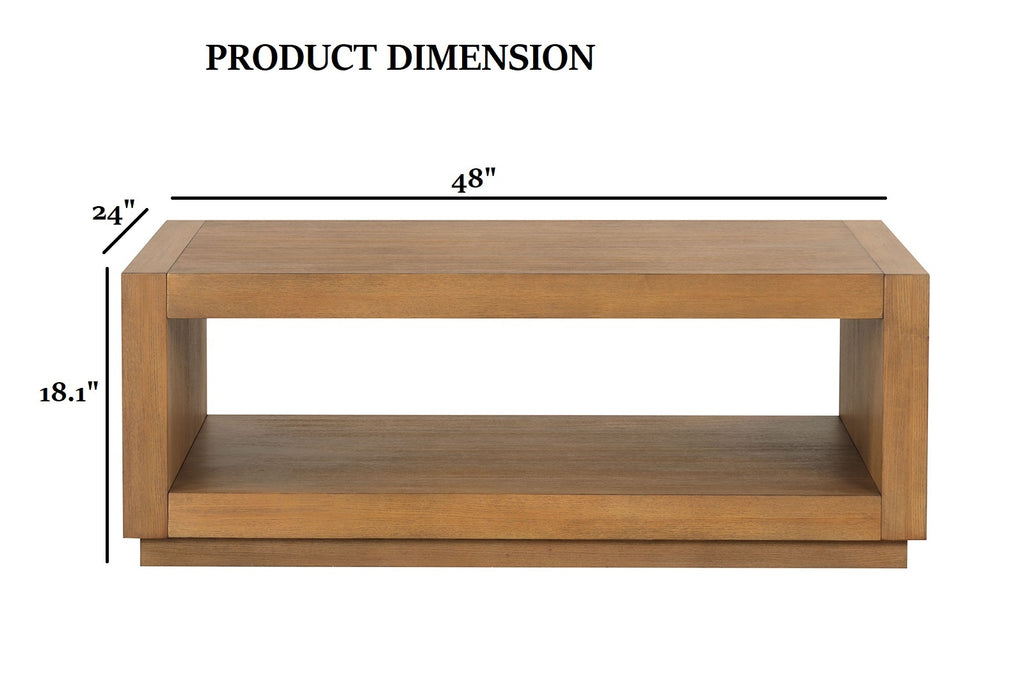 Rectangle coffee Table Plinth Base Open Bottom shelf Contemporary Medium Oak Finish Primary Living Room Coffee Table