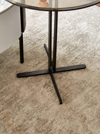 End Table  Glass Top Side/End Drink Table - Tall Modern Round Accent Metal Nightstand Furniture for Living Room, Dorm, Home Office, and Bedroom - 19.69" Round - brown blass/Matte Black