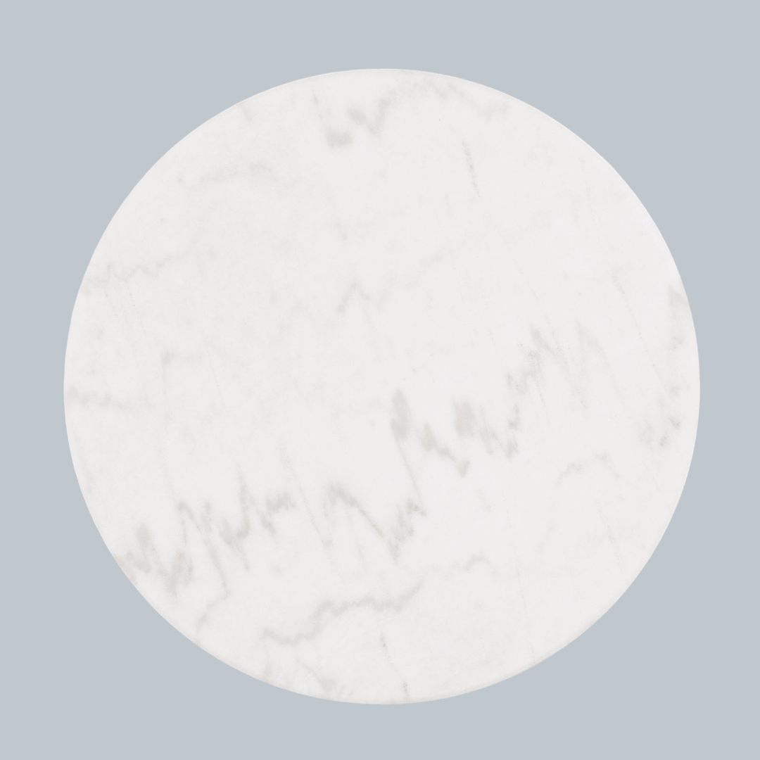 Contemporary Style 1pc Round End Table Marble Top Gold Accent Plinth Base Black White And Gold Finish Primary Living Room End Table