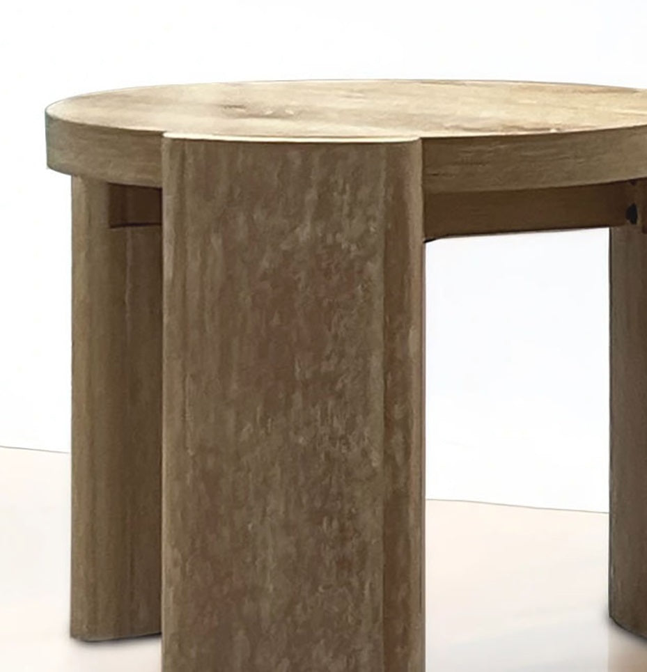 Round End Table Contemporary Style Panel Base Rubberwood Structure Oak Finish