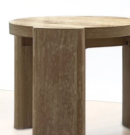 Round End Table Contemporary Style Panel Base Rubberwood Structure Oak Finish