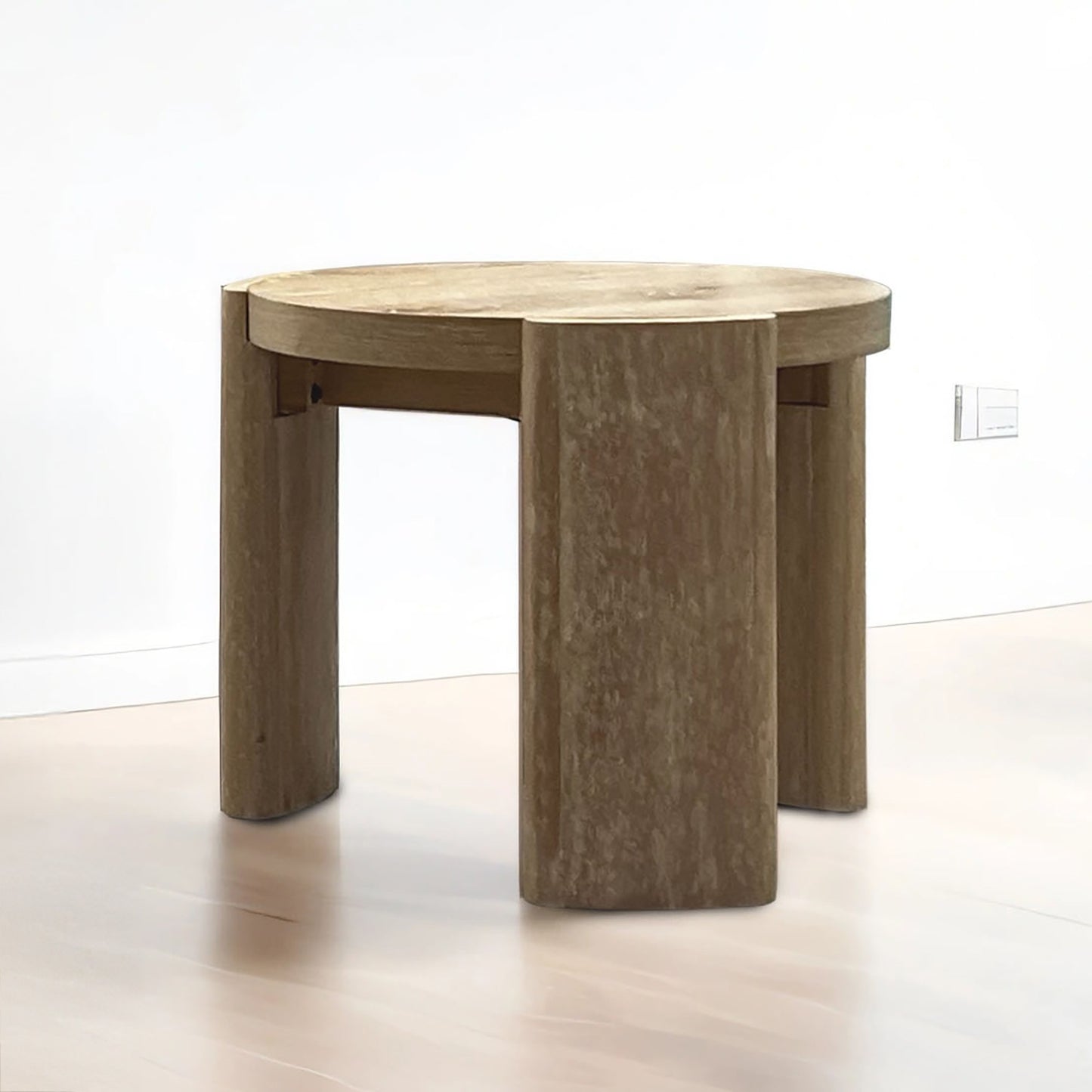 Round End Table Contemporary Style Panel Base Rubberwood Structure Oak Finish