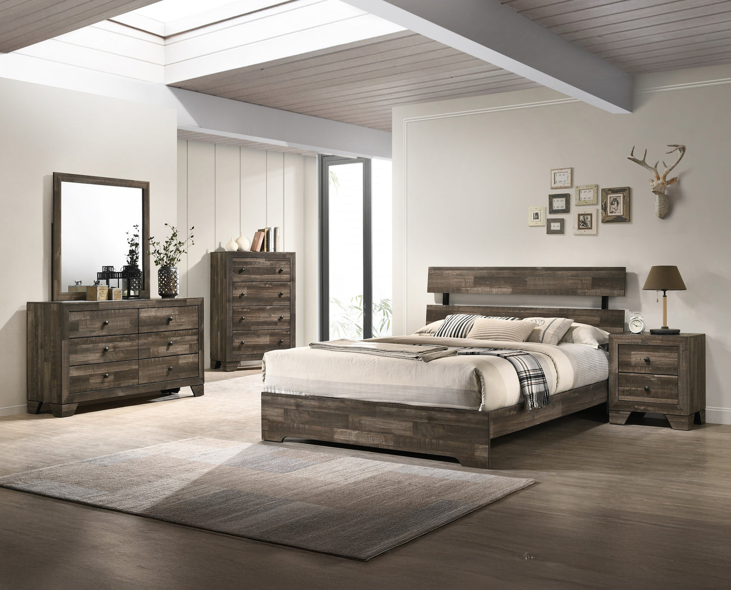 1pc Rustic King Platform Bed Slat Headboard Low-profile Bed Frame Brown Finish Contemporary Bedroom Furniture