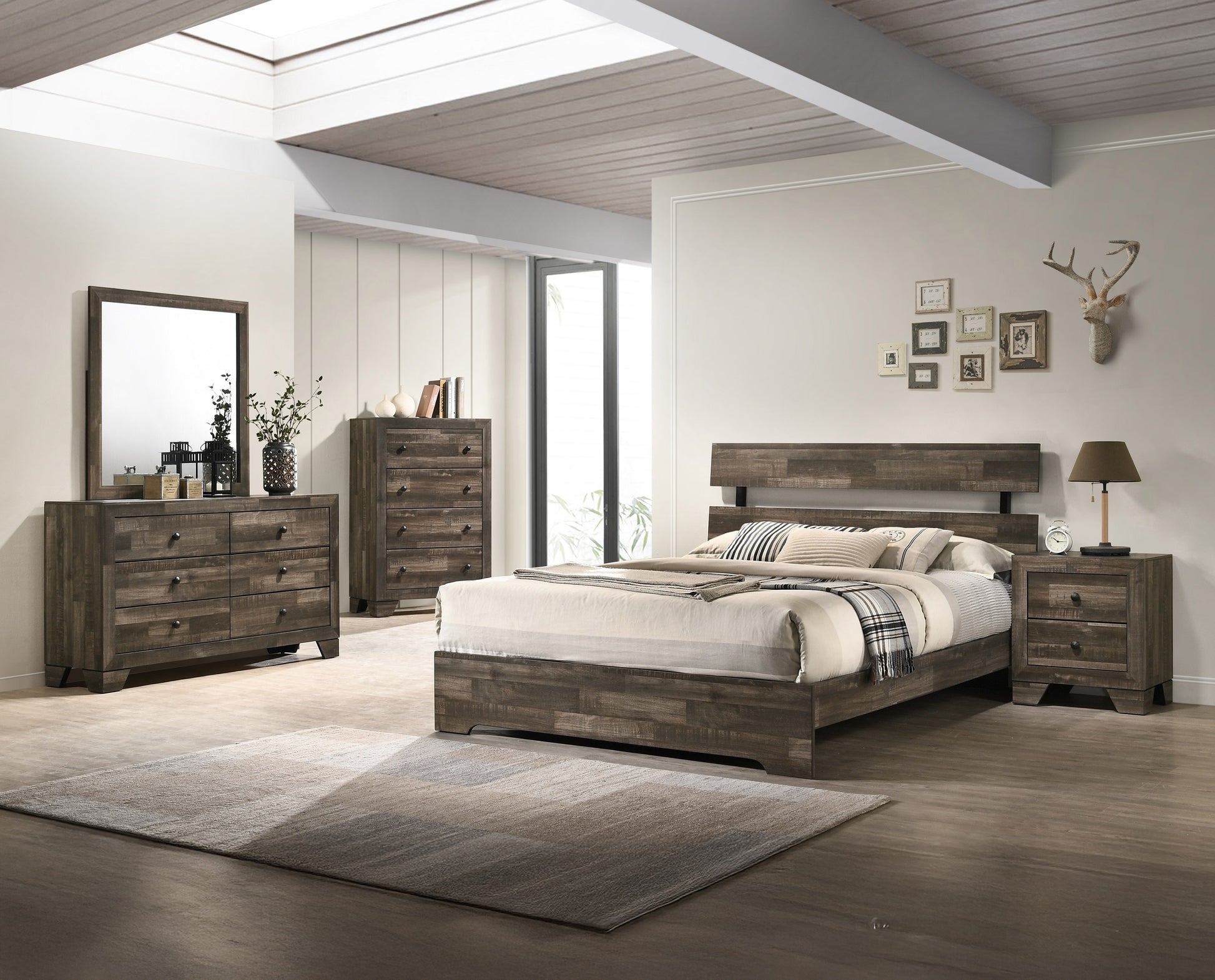1pc Rustic King Platform Bed Slat Headboard Low-profile Bed Frame Brown Finish Contemporary Bedroom Furniture