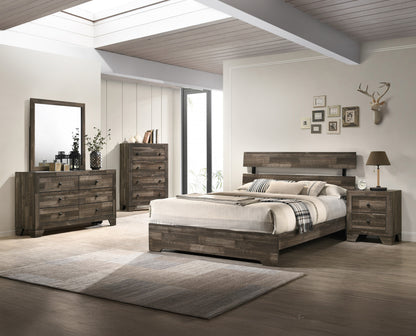 1pc Rustic King Platform Bed Slat Headboard Low-profile Bed Frame Brown Finish Contemporary Bedroom Furniture