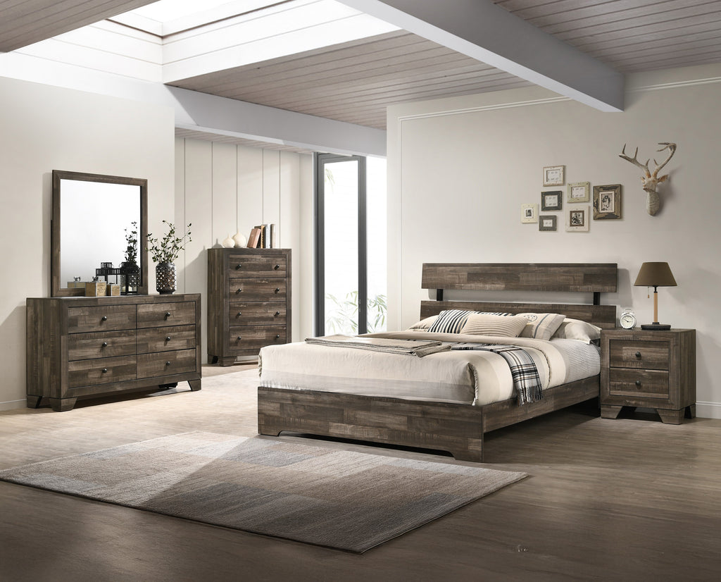 1pc Rustic Full Platform Bed Slat Headboard Low-profile Bed Frame Brown Finish Contemporary Bedroom Furniture