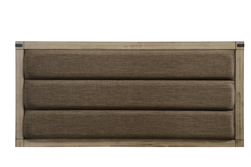 1pc Contemporary King Upholstered Low Profile Bed Crisp Vertical Channels Geometric Element Weathered Gray Finish Rustic