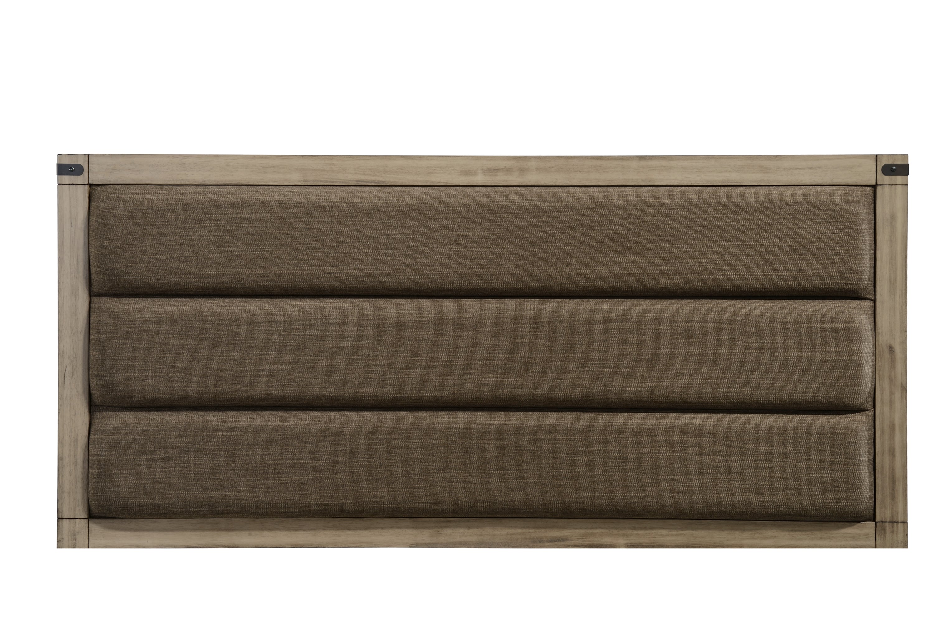 1pc Contemporary King Upholstered Low Profile Bed Crisp Vertical Channels Geometric Element Weathered Gray Finish Rustic