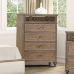 Simple Contemporary 1pc Chest of Drawers Rustic Oak Veneer Solid wood English Back Dovetail Drawers Bedroom Furniture Mirror Panel