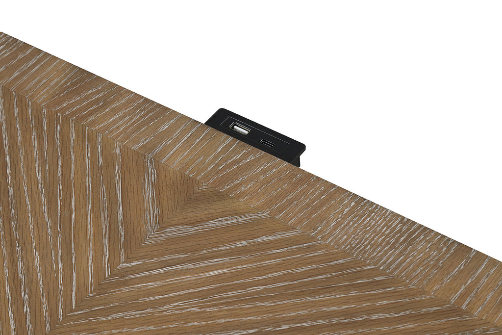 Simple Contemporary 1pc Nightstand Rustic Oak Veneer Solid wood Bedside Table w USB-A And USB-C