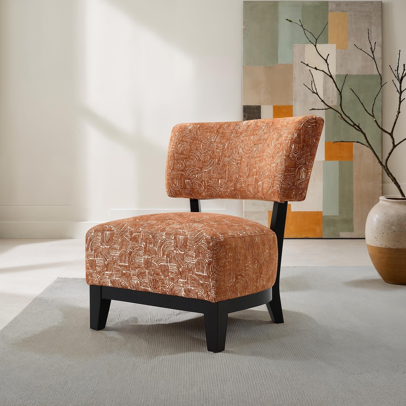 Contemporary Style Accent Chair Armless Design And Angled design Tapered Legs Rustic Orange Finish Primary Living Room Accent Chair