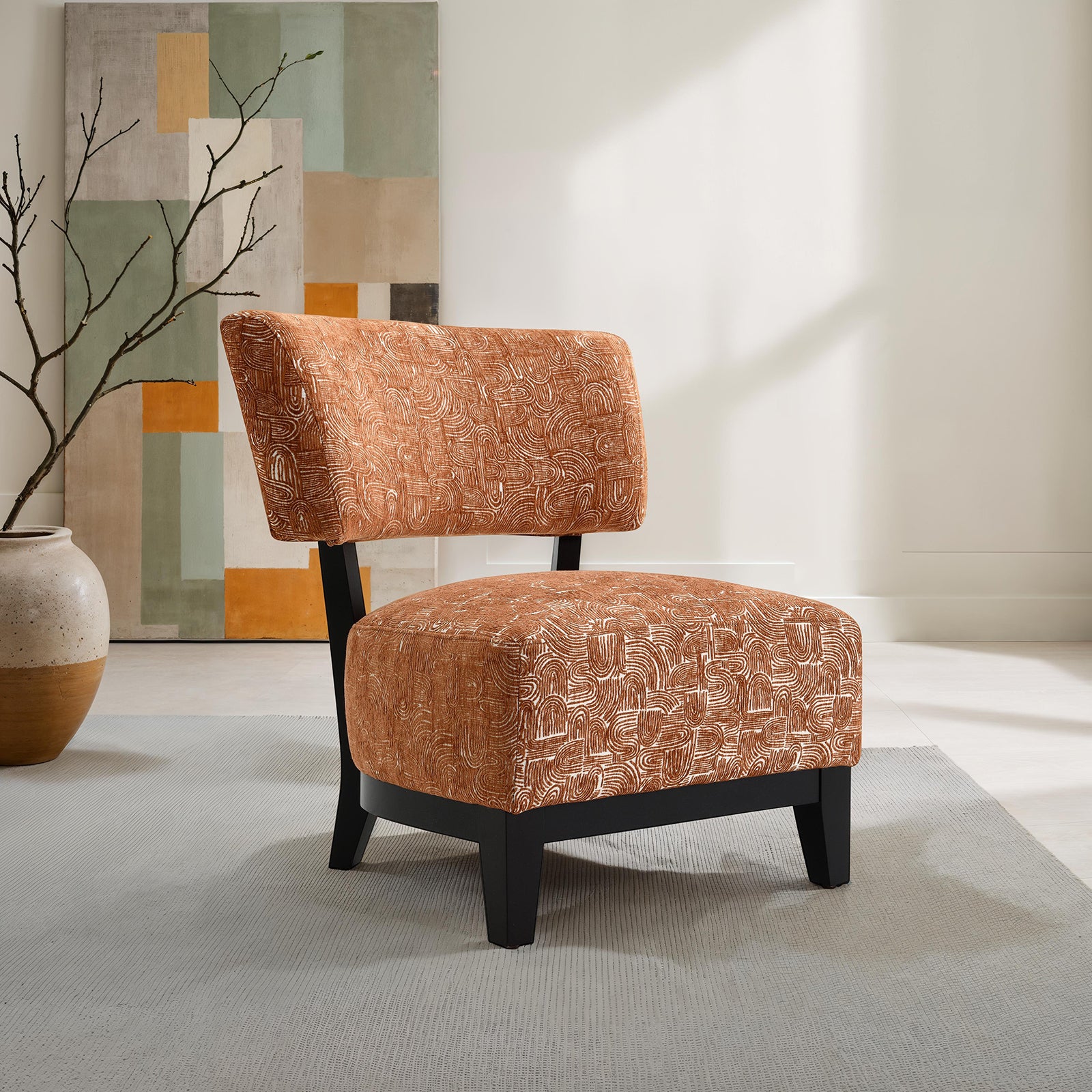 Contemporary Style Accent Chair Armless Design And Angled design Tapered Legs Rustic Orange Finish Primary Living Room Accent Chair