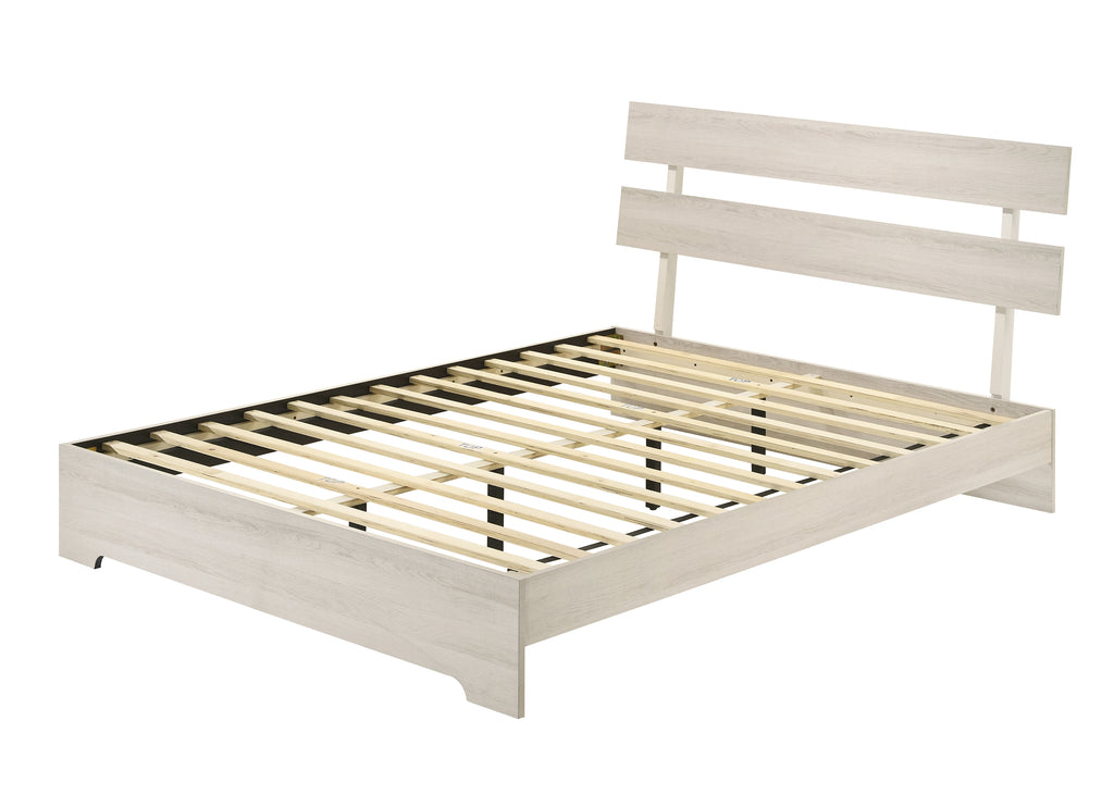 1pc Rustic King Platform Bed Slat Headboard Low-profile Bed Frame White Wash Finish Contemporary Bedroom Furniture