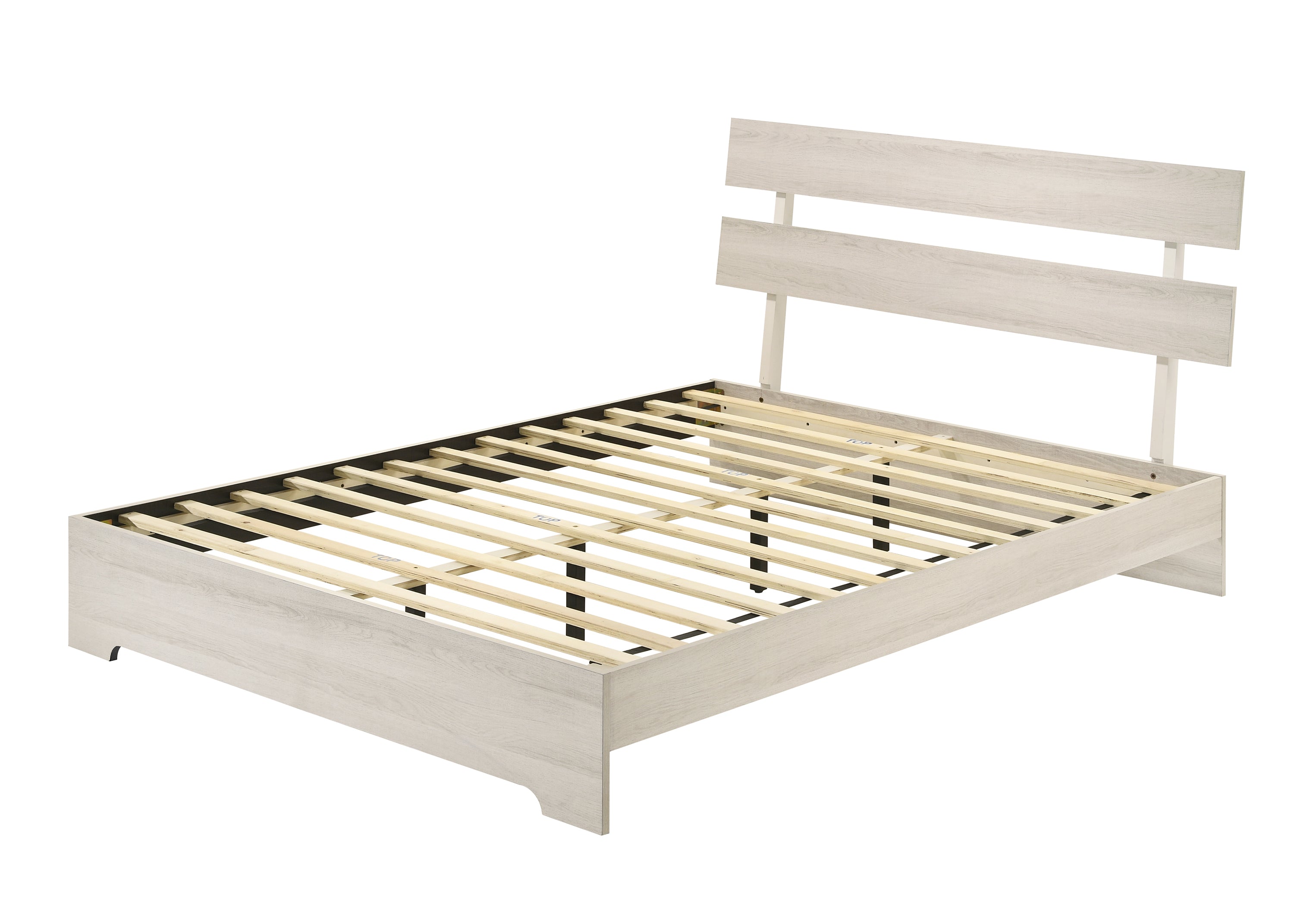 1pc Rustic King Platform Bed Slat Headboard Low-profile Bed Frame White Wash Finish Contemporary Bedroom Furniture