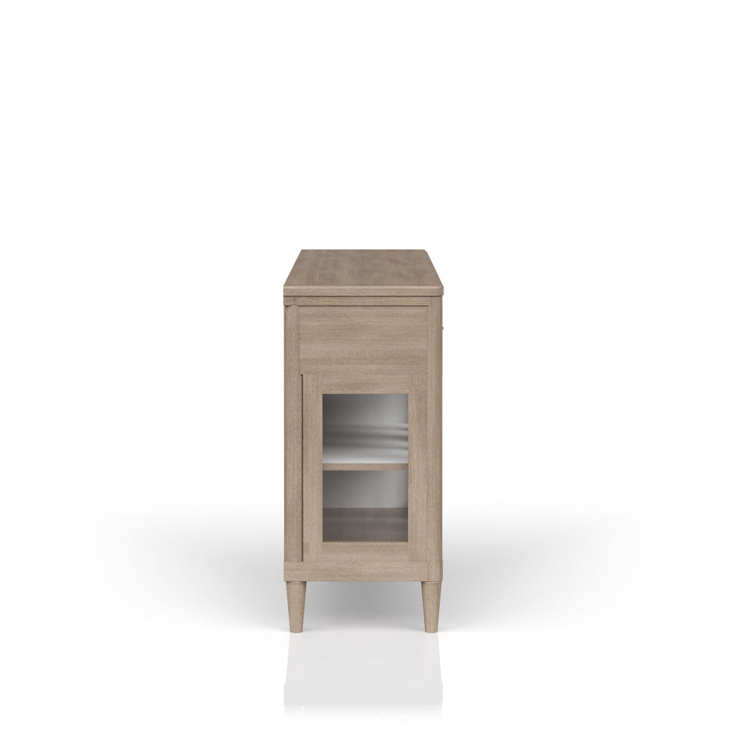 Wooden cabinet with glass door on a white background
