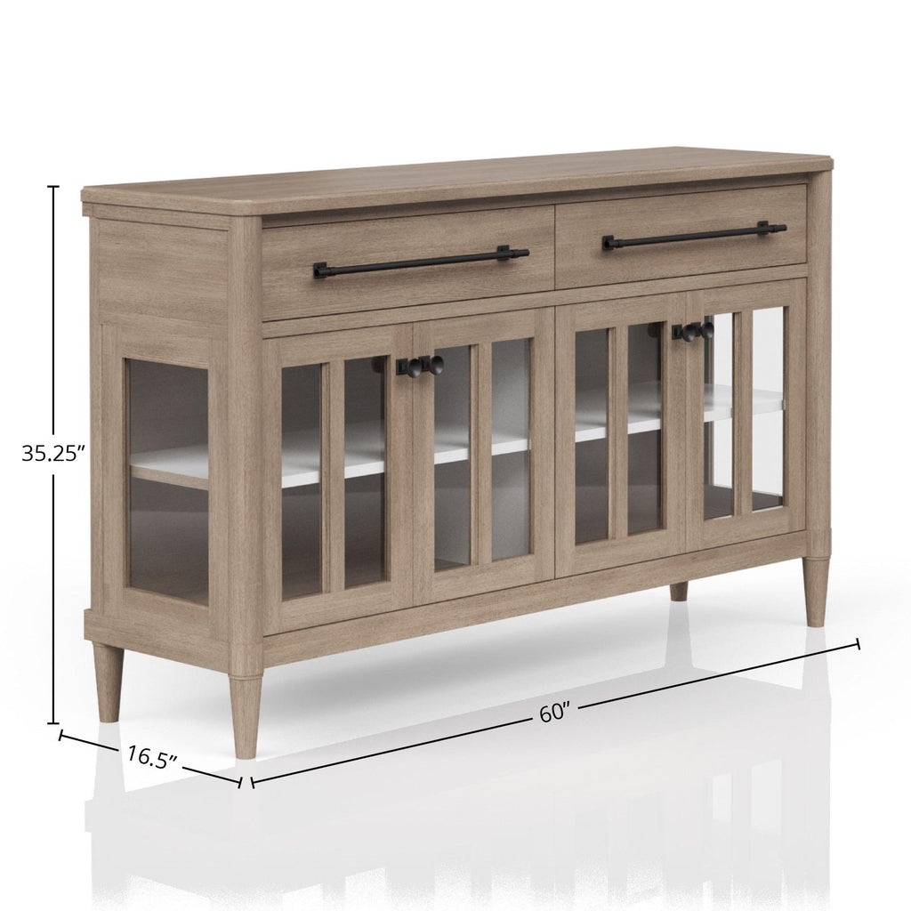 Solid Buffets Buffet with Glass Doors - Sand Wood Cabinet | Storage & Style