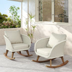[Set of 2] 29.5' Contemporary Minimalist Beige Wicker Rocking Chair with Soft Polyester Cushions and Durable Wooden Frame, Perfect for Indoor and Outdoor Spaces like Patio, Balcony, or Living Room
