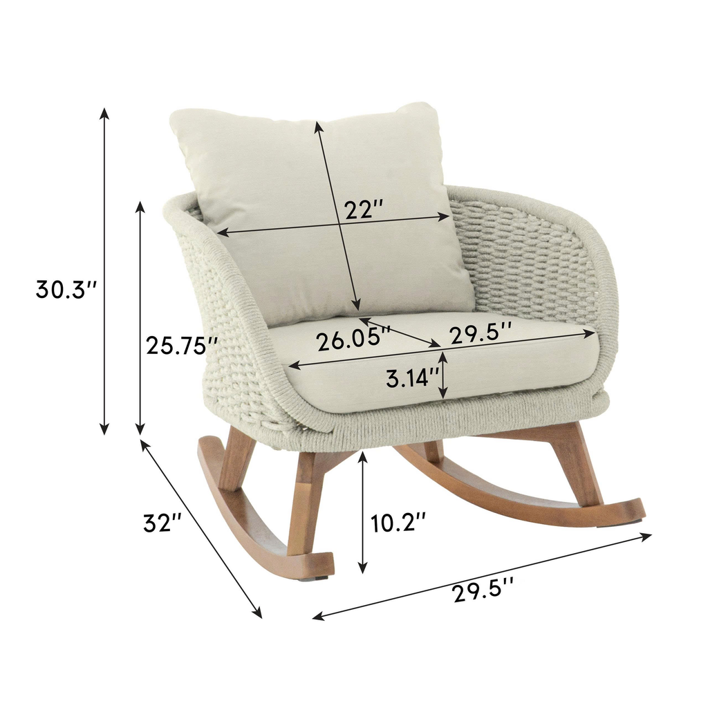 [Set of 2] 29.5' Contemporary Minimalist Beige Wicker Rocking Chair with Soft Polyester Cushions and Durable Wooden Frame, Perfect for Indoor and Outdoor Spaces like Patio, Balcony, or Living Room