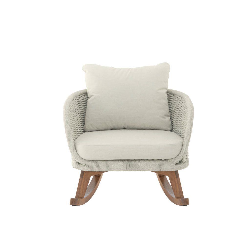 [Set of 2] 29.5' Contemporary Minimalist Beige Wicker Rocking Chair with Soft Polyester Cushions and Durable Wooden Frame, Perfect for Indoor and Outdoor Spaces like Patio, Balcony, or Living Room