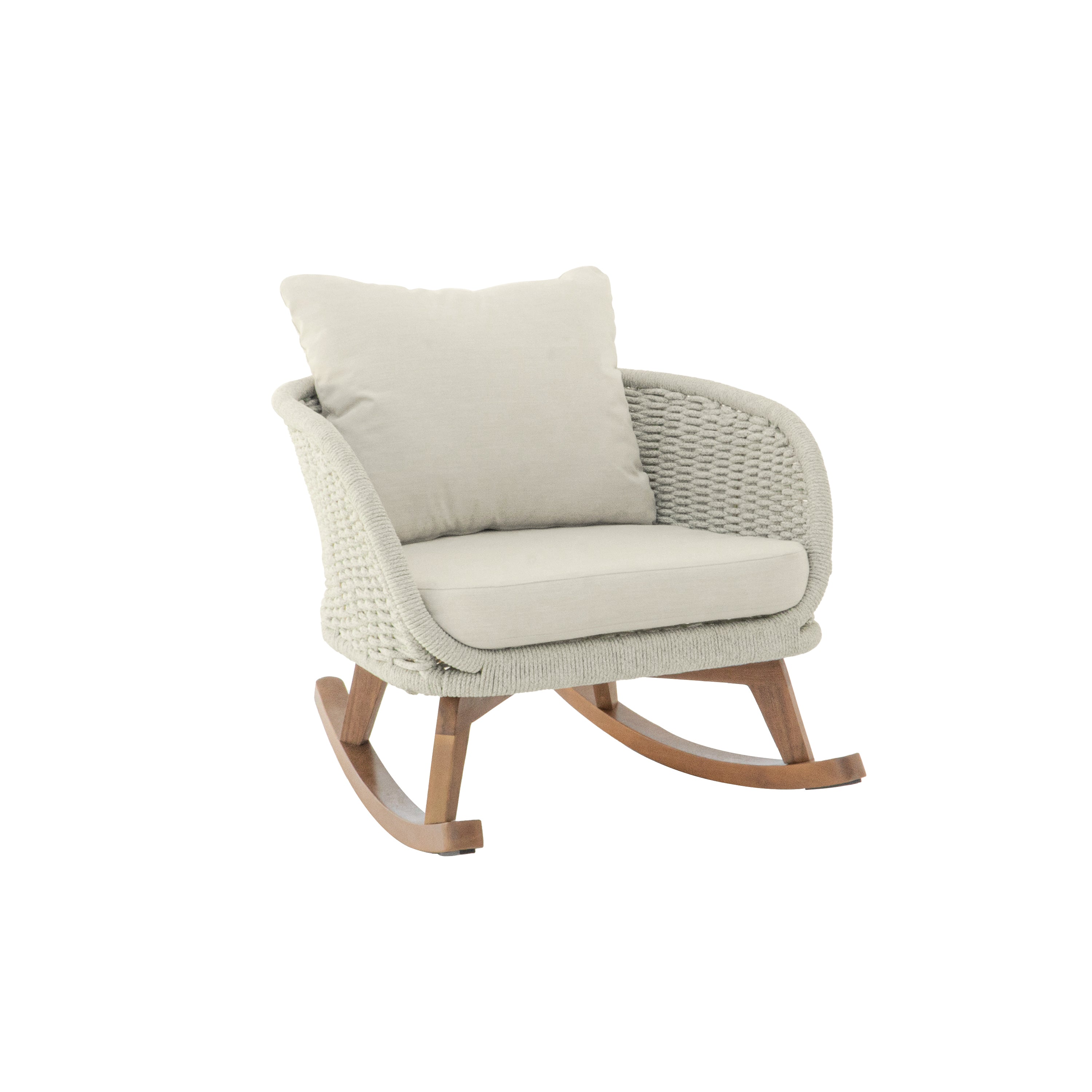 [Set of 2] 29.5' Contemporary Minimalist Beige Wicker Rocking Chair with Soft Polyester Cushions and Durable Wooden Frame, Perfect for Indoor and Outdoor Spaces like Patio, Balcony, or Living Room