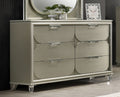 Contemporary Silver 6-Drawer Dresser with Embossed Panels.