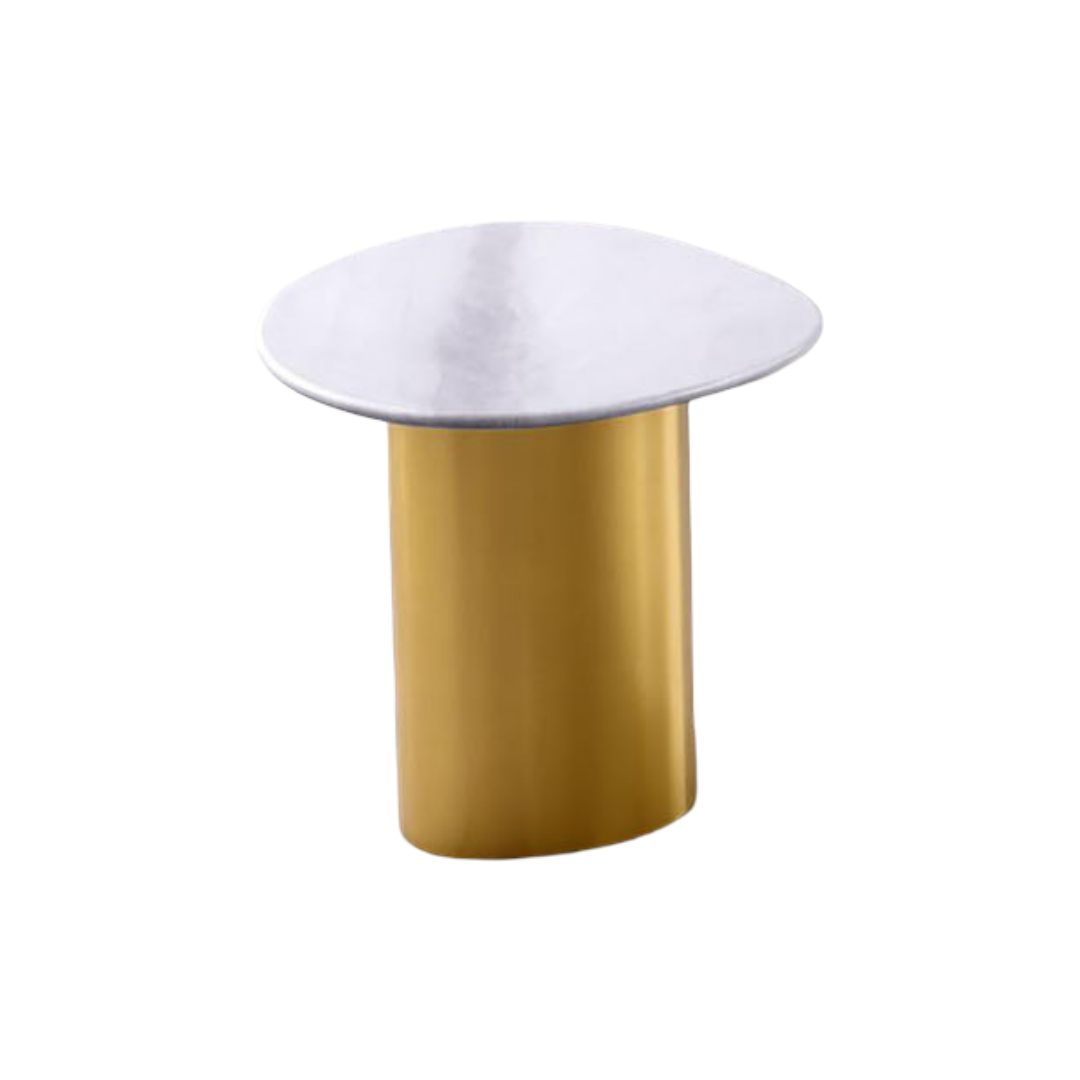 Contemporary Style 1pc Side Table Sintered Stone Top Gold Legs Soft Corner Edges White And Matte Gold Finish End Table