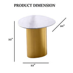 Contemporary Style 1pc Side Table Sintered Stone Top Gold Legs Soft Corner Edges White And Matte Gold Finish End Table