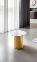 Contemporary Style 1pc Side Table Sintered Stone Top Gold Legs Soft Corner Edges White And Matte Gold Finish End Table