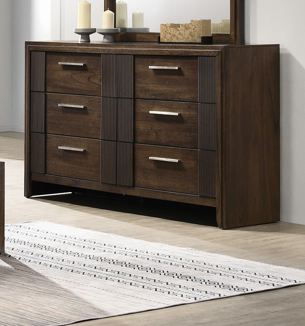 1pc Contemporary Six-Drawer Dresser Rich Wood Finish Rustic Charm Polished Hardware Wooden Furniture Brown