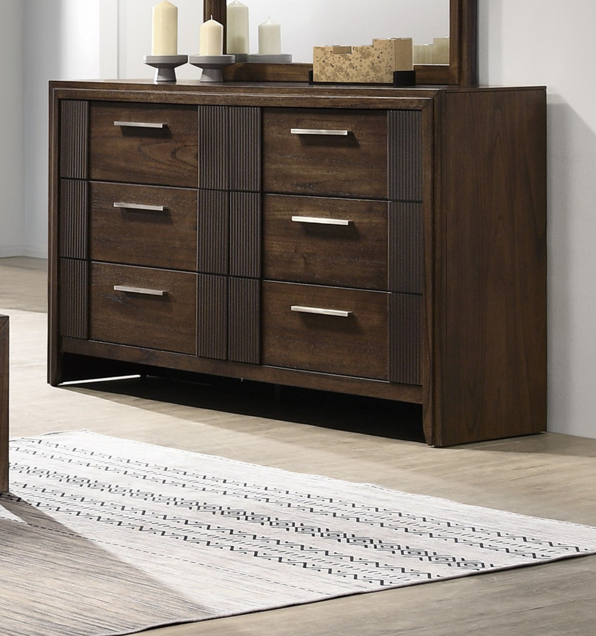 1pc Contemporary Six-Drawer Dresser Rich Wood Finish Rustic Charm Polished Hardware Wooden Furniture Brown