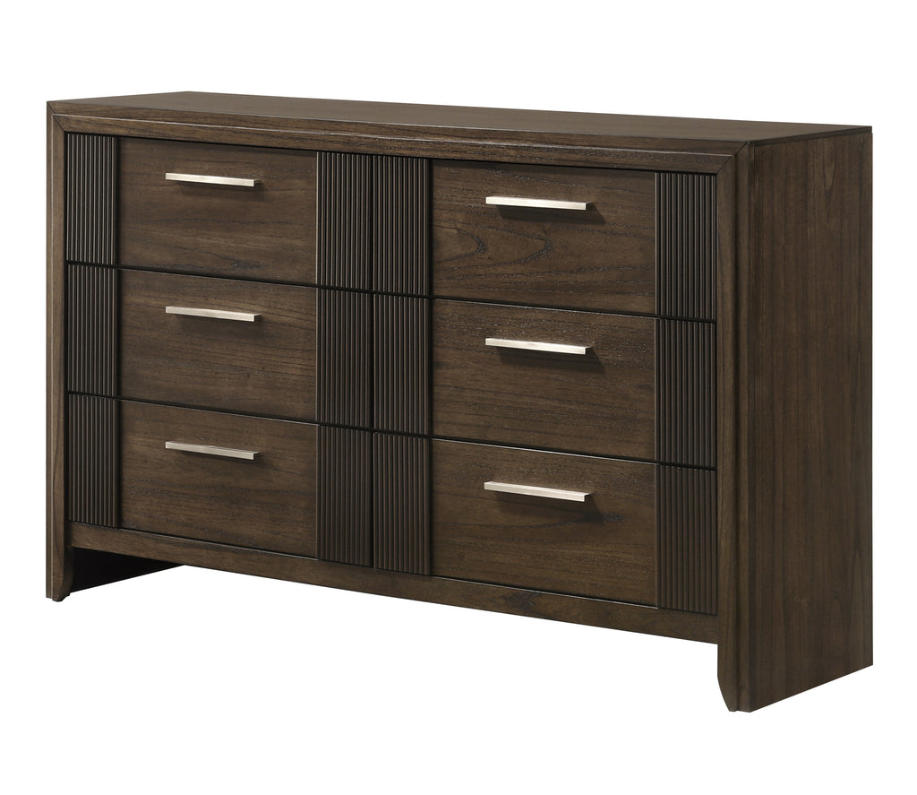 1pc Contemporary Six-Drawer Dresser Rich Wood Finish Rustic Charm Polished Hardware Wooden Furniture Brown
