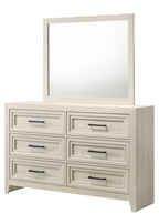 1pc Contemporary Six Drawer Dresser Geometric Design Off-White Finish Wooden Furniture