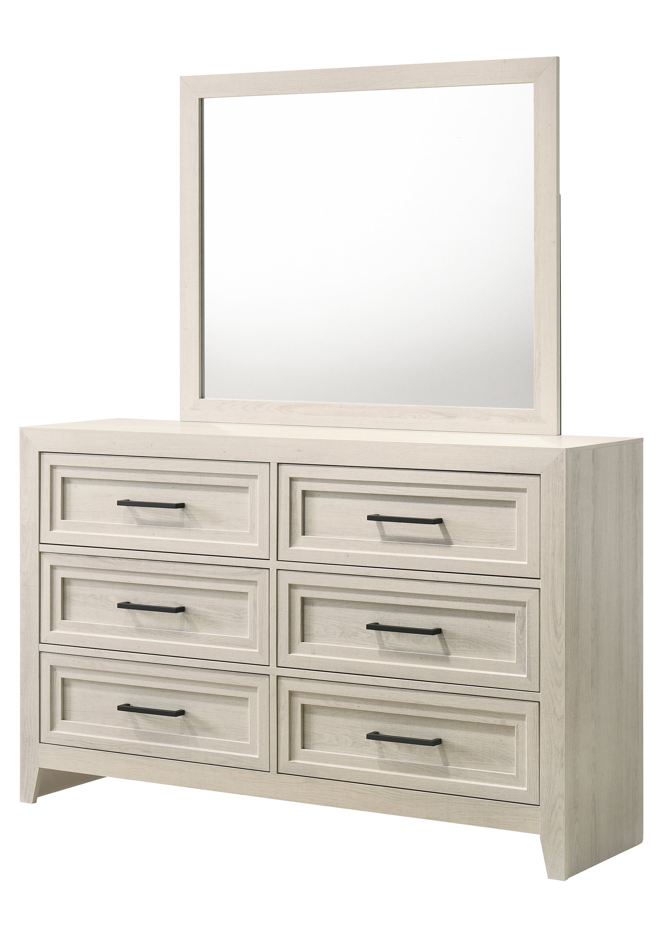 1pc Contemporary Six Drawer Dresser Geometric Design Off-White Finish Wooden Furniture