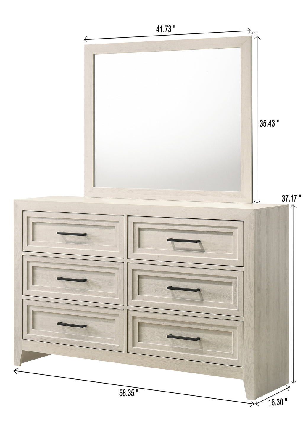 1pc Contemporary Six Drawer Dresser Geometric Design Off-White Finish Wooden Furniture