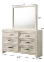 1pc Contemporary Six Drawer Dresser Geometric Design Off-White Finish Wooden Furniture