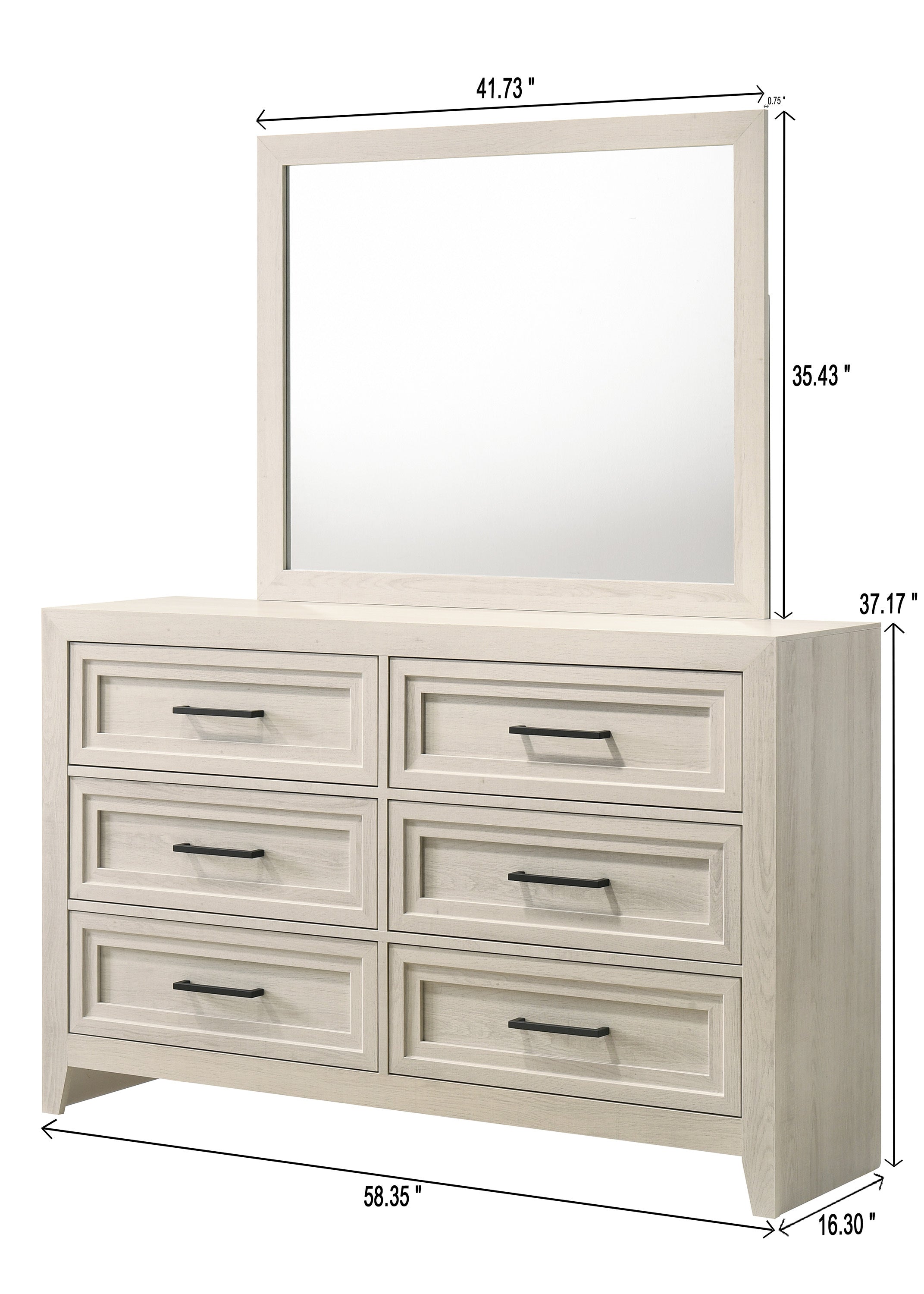 1pc Contemporary Six Drawer Dresser Geometric Design Off-White Finish Wooden Furniture