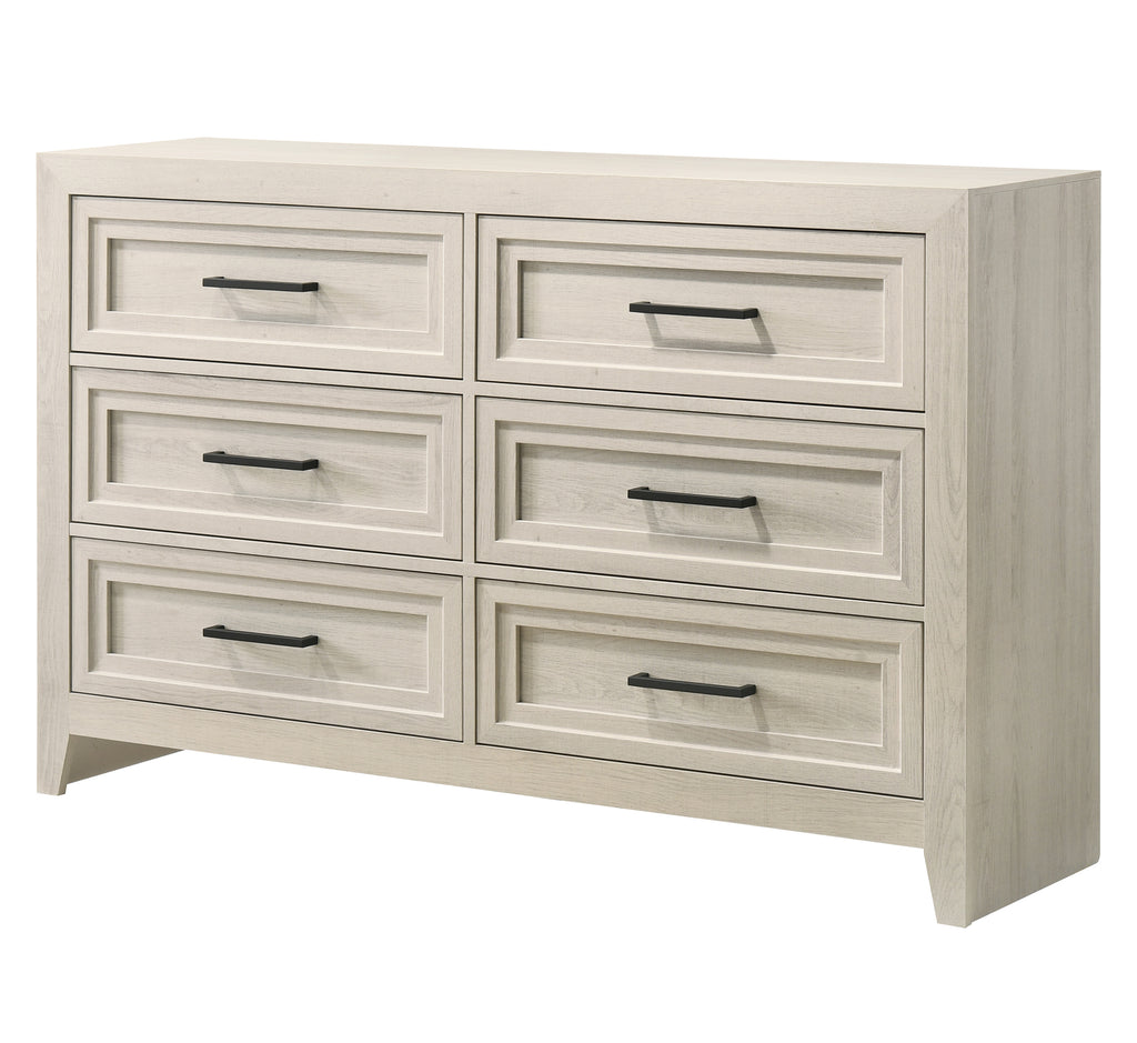 1pc Contemporary Six Drawer Dresser Geometric Design Off-White Finish Wooden Furniture