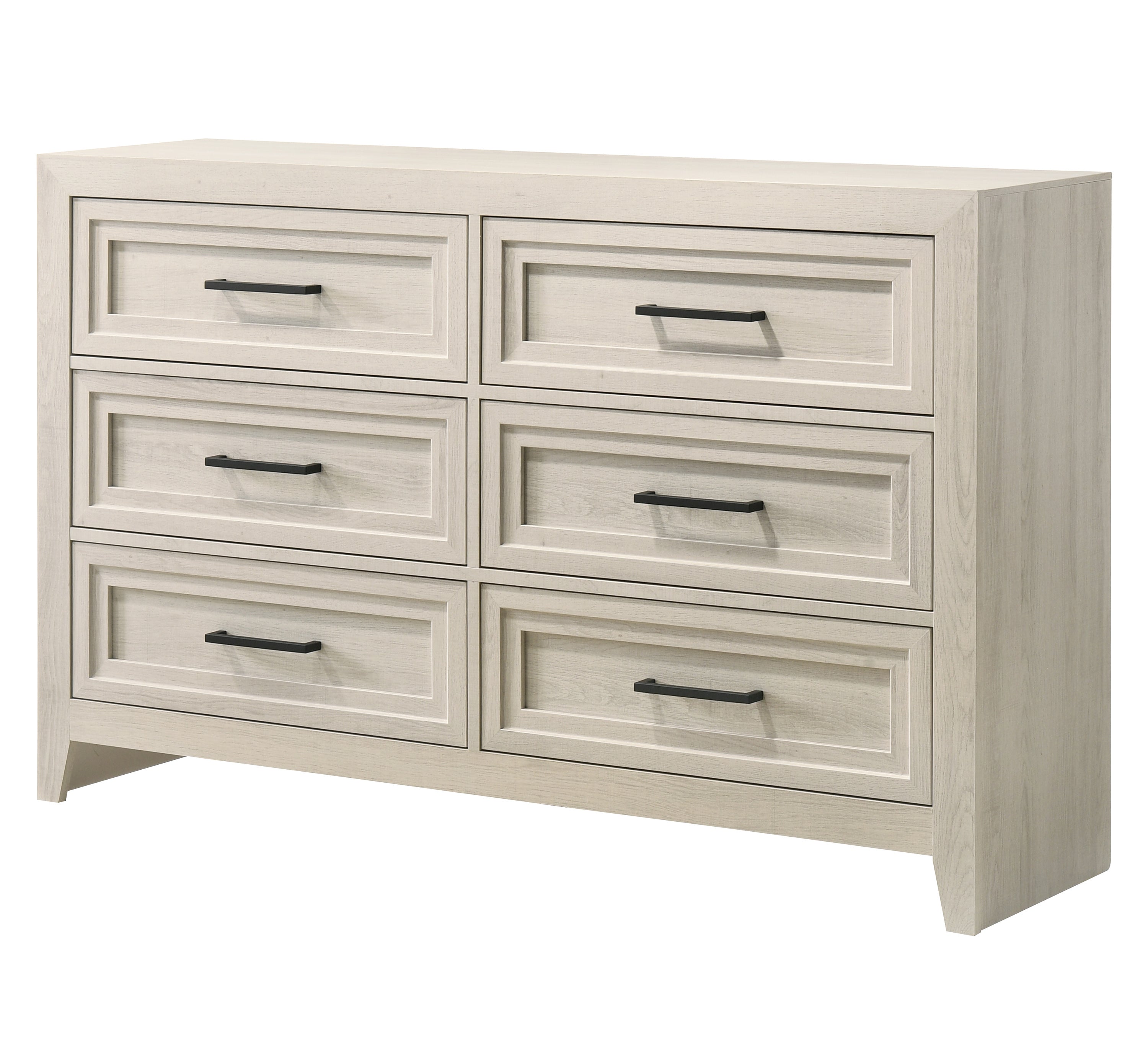 1pc Contemporary Six Drawer Dresser Geometric Design Off-White Finish Wooden Furniture
